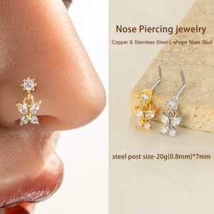 1 Piercing De Nez Papillon En Cuivre Doré Et Zircon h5 Image4