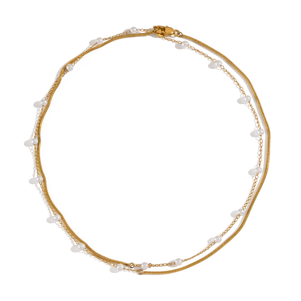 Collier À Plusieurs Rangs De Perles, En Acier Inoxydable Étanche Couleur Or Image6