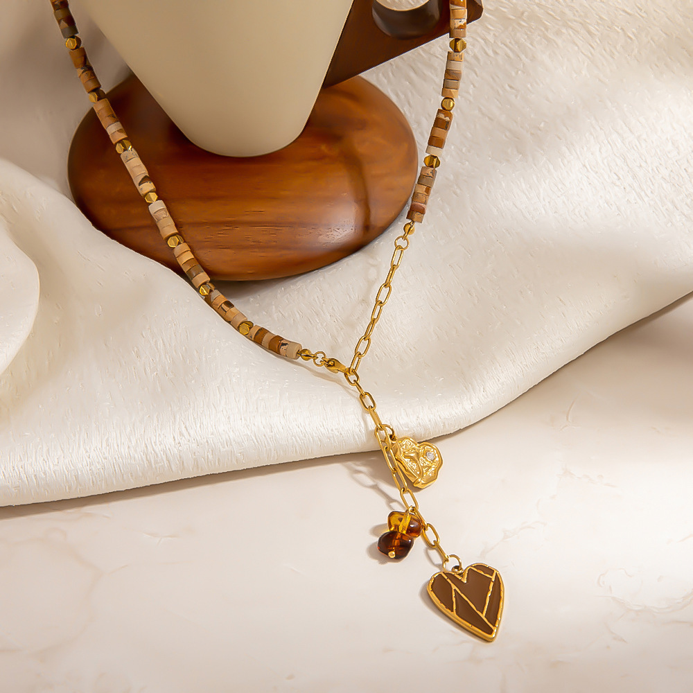 Collier De Perles Pour Femme, 1 Pièce, En Acier Inoxydable Imperméable, En Forme De Cœur, De Forme Irrégulière Et Luxueuse Image3