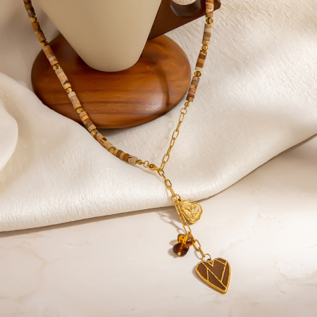 Collier de perles pour femme, 1 pièce, en acier inoxydable imperméable, en forme de cœur, de forme irrégulière et luxueuse 2