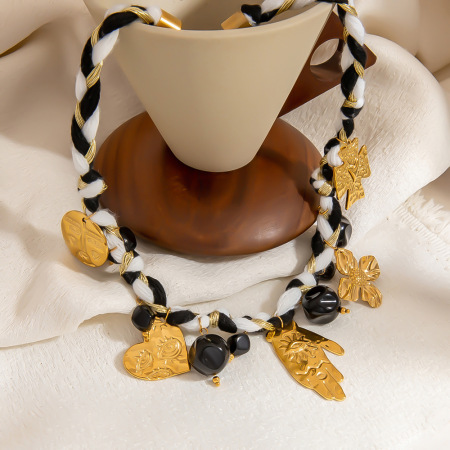 Collier avec pendentif en corde tressée pour femme, luxueux, simple et irrégulier, 1 pièce 2