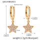 Boucles d'oreilles en diamants et zircons en forme d'étoile à cinq branches dorée 