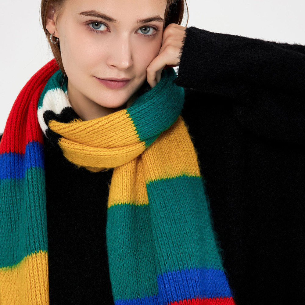 Écharpe D'Hiver Classique En Fibres Synthétiques De Couleurs Mélangées Pour Femme, 1 Pièce h5Image2