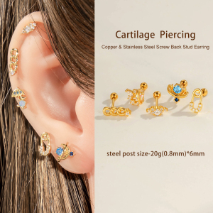 Boucle D'Oreille Piercing Papillon En Cuivre Doré Et Zircon h5 Image4