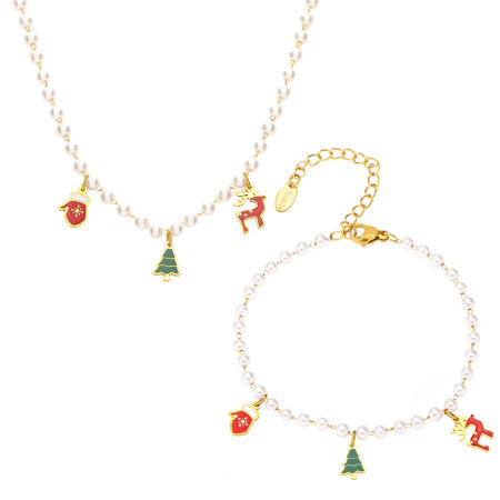 Ensembles de bijoux de Noël luxueux pour femmes, en acier inoxydable étanche, couleur or, avec perles artificielles. 2