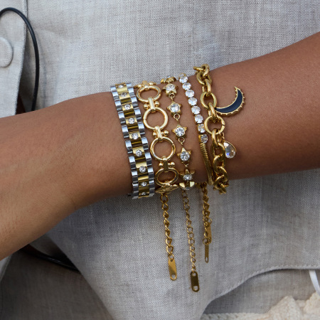 Bracelet à breloques classique lune pour femme, en acier inoxydable étanche, couleur or (1 pièce).