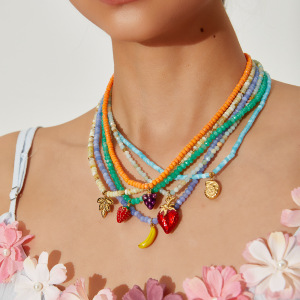 Collier De Perles Pour Femme En Pierres Naturelles Polychromes Et Fruits Sucrés h5 Image4