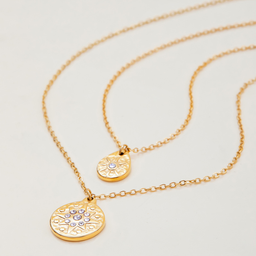 Collier Pendentif Femme Étanche En Acier Inoxydable, Motif Goutte Rétro (1 Pièce) Image4