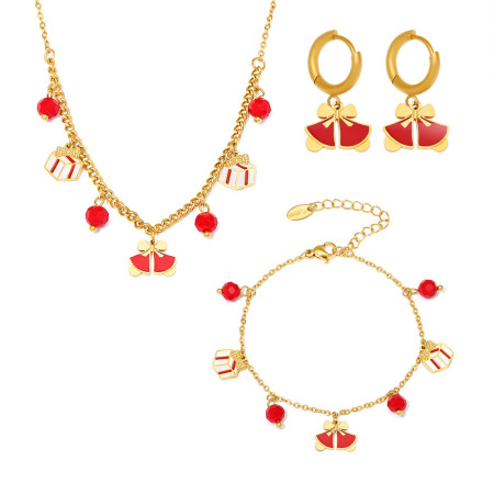 Ensembles de bijoux classiques de Noël pour femmes, en acier inoxydable, imperméables, couleur or, avec grenat 2