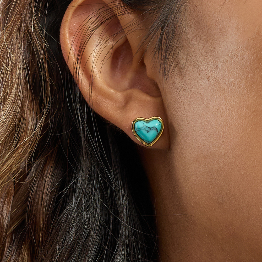 Ensembles De Bijoux Pour Femmes En Acier Inoxydable Imperméables, Motif Cœur Classique En Calaïte Image4