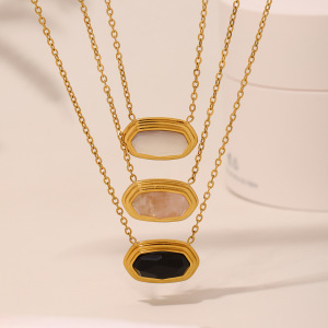 Collier Pendentif Élégant Pour Femme, En Acier Inoxydable Hexagonal, Couleur Or, Étanche, Avec Pierre Naturelle (1 Pièce) h5 Image3