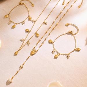 Ensembles De Bijoux Pour Femmes En Acier Inoxydable Doré, Forme Croix Et Cœur, Collection Romantique h5 Image2