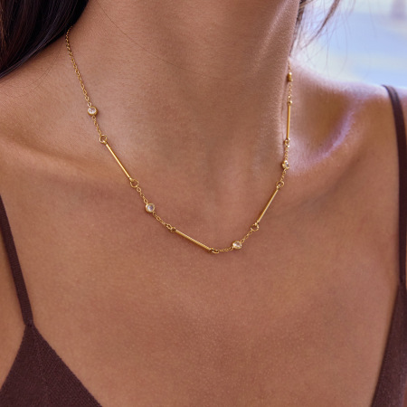 Collier chaîne minimaliste patchwork en acier inoxydable imperméable couleur or pour femme (1 pièce)