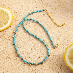 Collier De Perles Pour Femme, 1 Pièce, Perles De Calaïte, Pierres Naturelles, Couleur Or h5 Image5