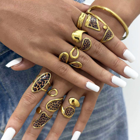 Bague femme rétro en acier inoxydable imperméable, motif léopard, forme irrégulière (1 pièce).