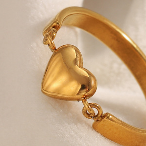 Bague Simple En Forme De Cœur, En Acier Inoxydable Étanche, Couleur Or (1 Pièce) h5 Image4