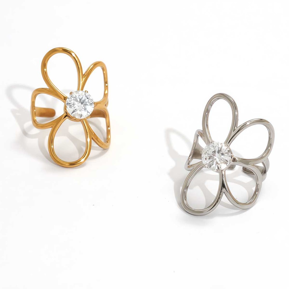 Bague Femme Simple, Collection Daily Flower, En Acier Inoxydable Étanche (1 Pièce). Image9