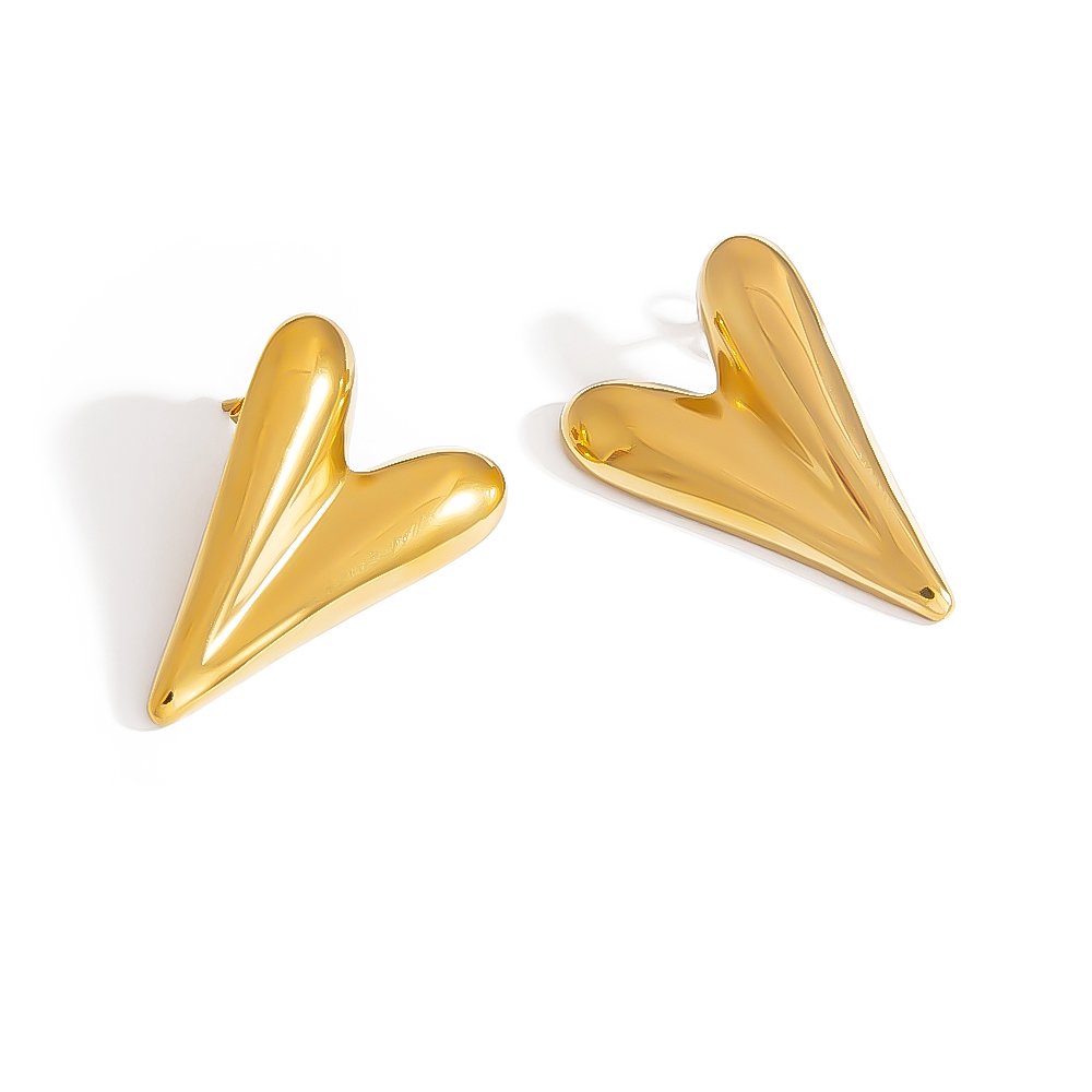 Boucles D'Oreilles Puces Romantiques Et Simples En Forme De Cœur, En Acier Inoxydable Étanche, Pour Femme (1 Paire) 