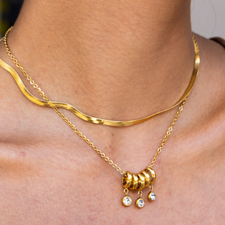 Collier pendentif femme luxueux en acier inoxydable doré, forme ronde, étanche (1 pièce)