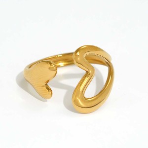 Bague Femme Simple, Ajourée, En Acier Inoxydable Étanche Couleur Or (1 Pièce) h5 