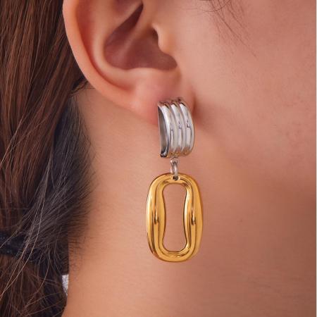 1 paire de boucles d'oreilles pendantes rectangulaires modernes en acier inoxydable étanche, couleur or, pour femme