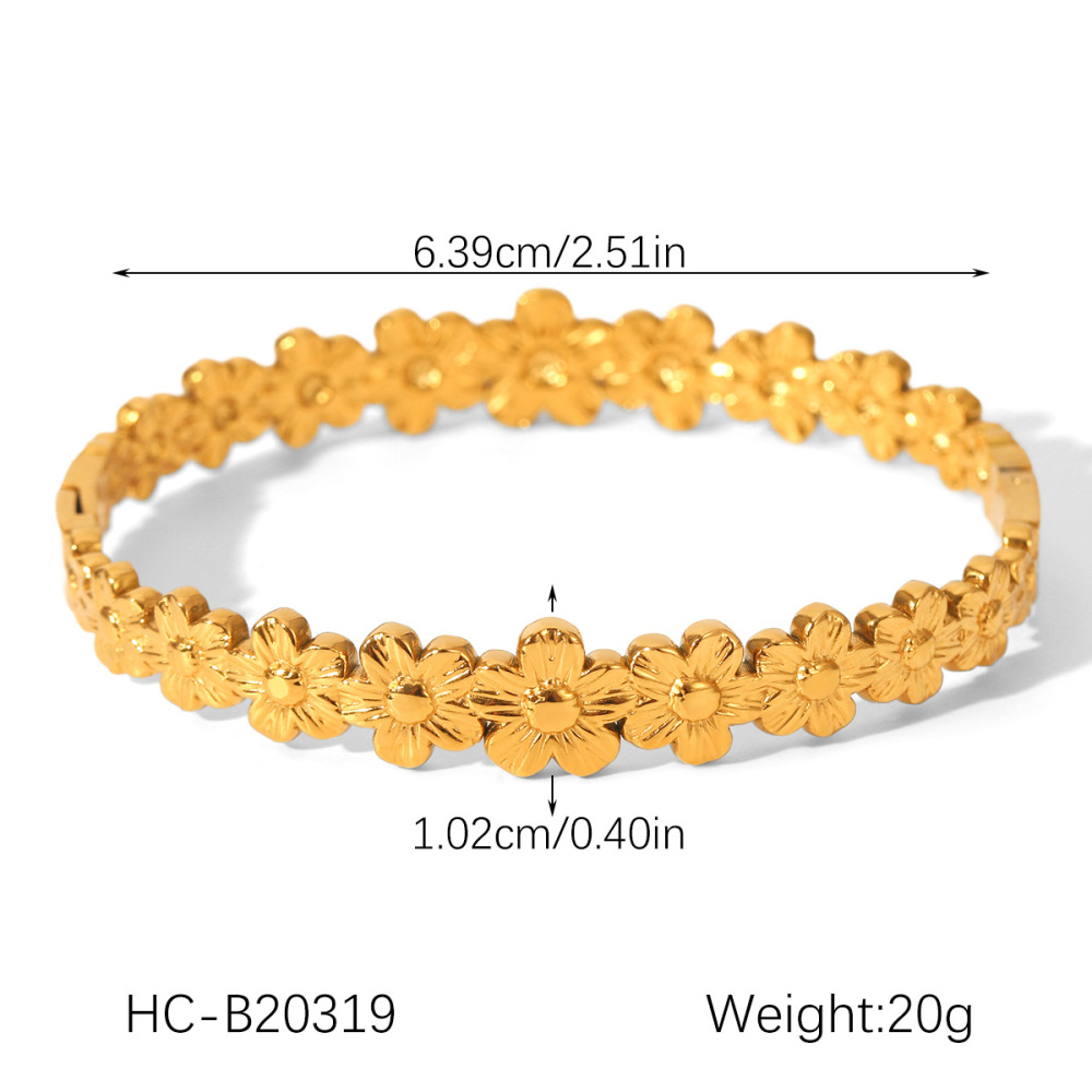 Bracelet Jonc Simple Pour Femme, Motif Floral Quotidien, En Acier Inoxydable Étanche, Couleur Or (1 Pièce) Image2