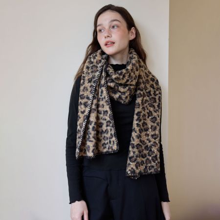 Écharpe D'Hiver Rétro En Polyester À Imprimé Léopard Pour Femme, 1 Pièce