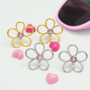 1 Paire De Bagues Simples En Acier Inoxydable Imperméable Couleur Or Avec Zircon Et Motif Floral Naturel h5 Image4