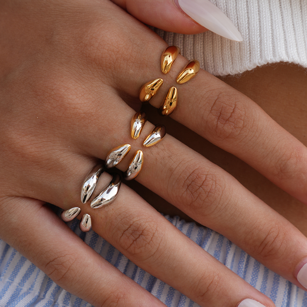 Bague Femme Simple, Forme Irrégulière, Acier Inoxydable, Couleur Or, Étanche Image2