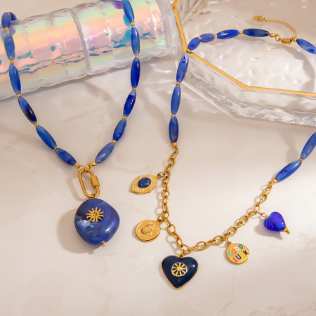 Collier de perles en pierre naturelle et résine pour femme, forme irrégulière classique, 1 pièce 2