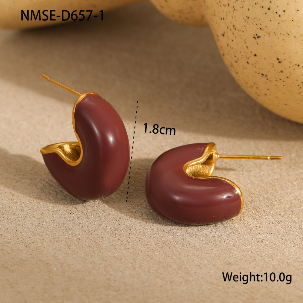 1 Paire De Boucles D'Oreilles À Tige Rétro En Acier Inoxydable De Couleur Unie Pour Femme, Série Simple 