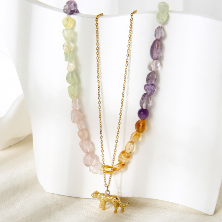 1 ensemble de colliers couleur or en pierres naturelles de la série romantique