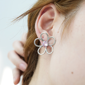 1 Paire De Boucles D'Oreilles Puces Pour Femme, En Acier Inoxydable Imperméable, Avec Motif Floral Naturel Simple. h5 Image5
