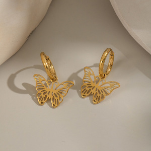 Boucles D'Oreilles Pendantes Romantiques Papillon En Acier Inoxydable Étanche Couleur Or Pour Femme (1 Paire) h5 Image4