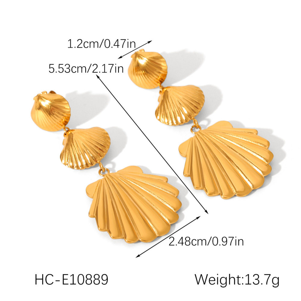Boucles D'Oreilles Pendantes Pour Femme, Collection Simple Series Daily Shell, En Acier Inoxydable Étanche, Couleur Or (1 Paire). Image2