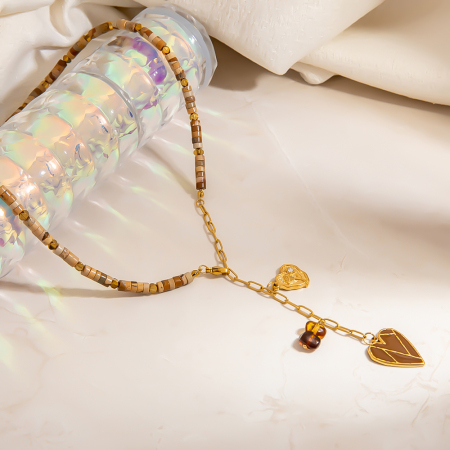 Collier de perles pour femme, 1 pièce, en acier inoxydable imperméable, en forme de cœur, de forme irrégulière et luxueuse