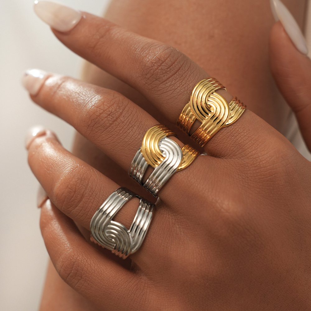 Bague Femme Tendance, Style Rétro Minimaliste, En Acier Inoxydable Étanche (1 Pièce). Image6