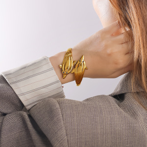 Bracelet Manchette Étanche En Acier Inoxydable Doré, En Forme De Poisson (1 Pièce) h5 Image5