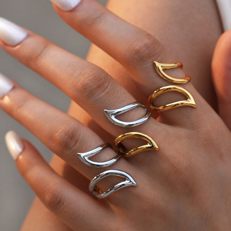 Bague femme simple, forme irrégulière, en acier inoxydable étanche
