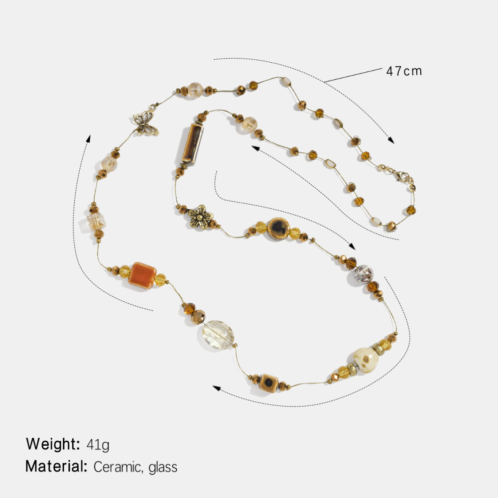 Collier Long En Céramique De Forme Irrégulière À Fleurs Rétro, 1 Pièce Image2