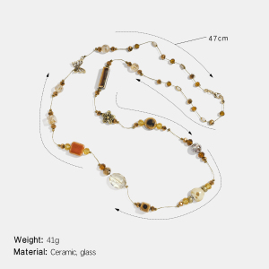 Collier Long En Céramique De Forme Irrégulière À Fleurs Rétro, 1 Pièce h5 Image2