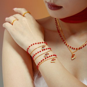 Ensembles De Bijoux Pour Femmes En Acier Inoxydable Imperméable Avec Chapeau De Père Noël Et Zircon Doré h5 Image4