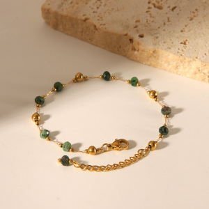 Ensemble De Bijoux Pour Femmes Comprenant 1 Pièce De Perles Ethniques Rondes En Acier Inoxydable Étanche Couleur Or Et Pierre Naturelle h5 Image2