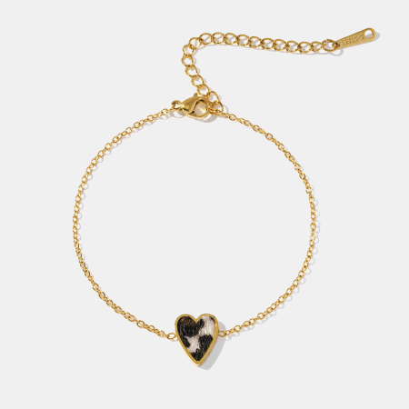 Bracelet à breloques en acier inoxydable étanche avec motif léopard et cœur