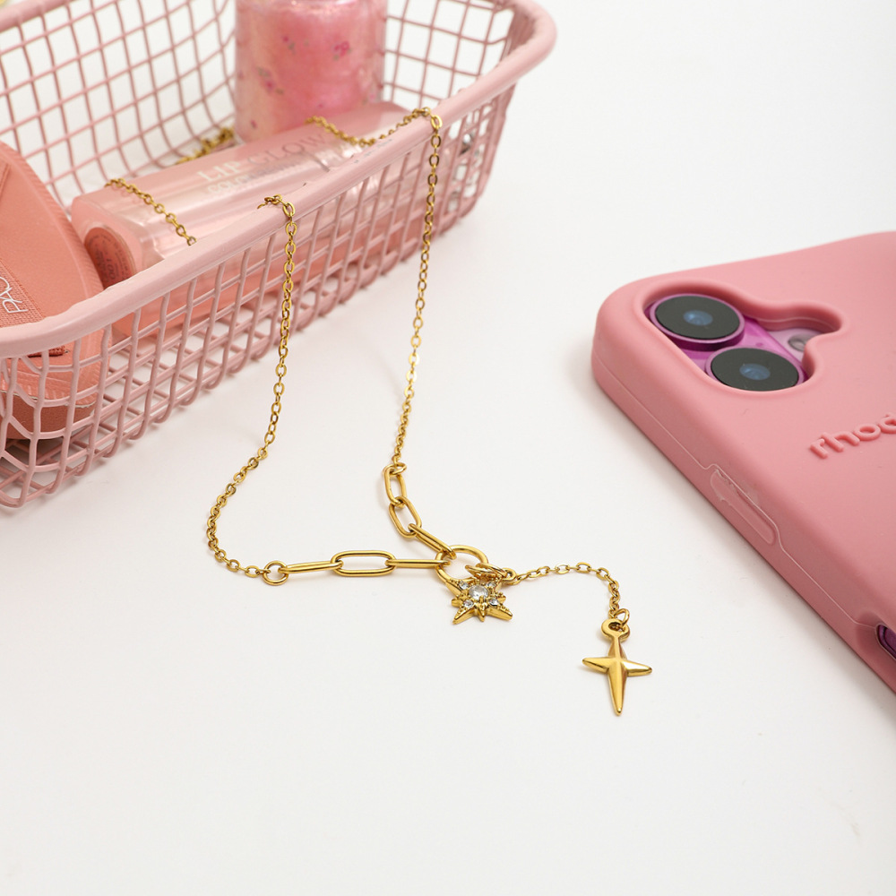 Collier Pendentif Femme En Acier Inoxydable Doré, Orné D'Une Étoile Exquise (1 Pièce) Image6