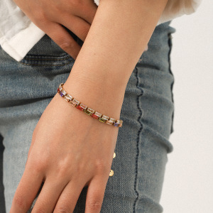 Bracelet Chaîne Femme En Acier Inoxydable Rectangulaire De Luxe, Étanche, Avec Zircon (1 Pièce). h5 Image3