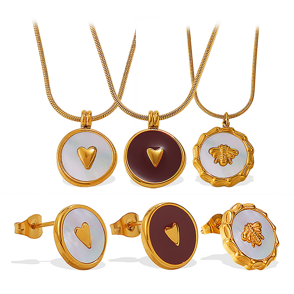 Ensemble Collier Et Collier En Acier Inoxydable Doré, Couleur Or, Avec Cœur Émaillé. Image6