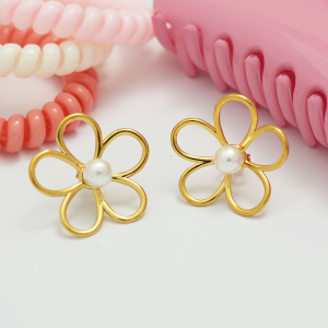 1 Paire De Boucles D'Oreilles Puces Pour Femmes, En Acier Inoxydable Imperméable, Motif Fleur Naturelle, Collection Simple. h5 Image5