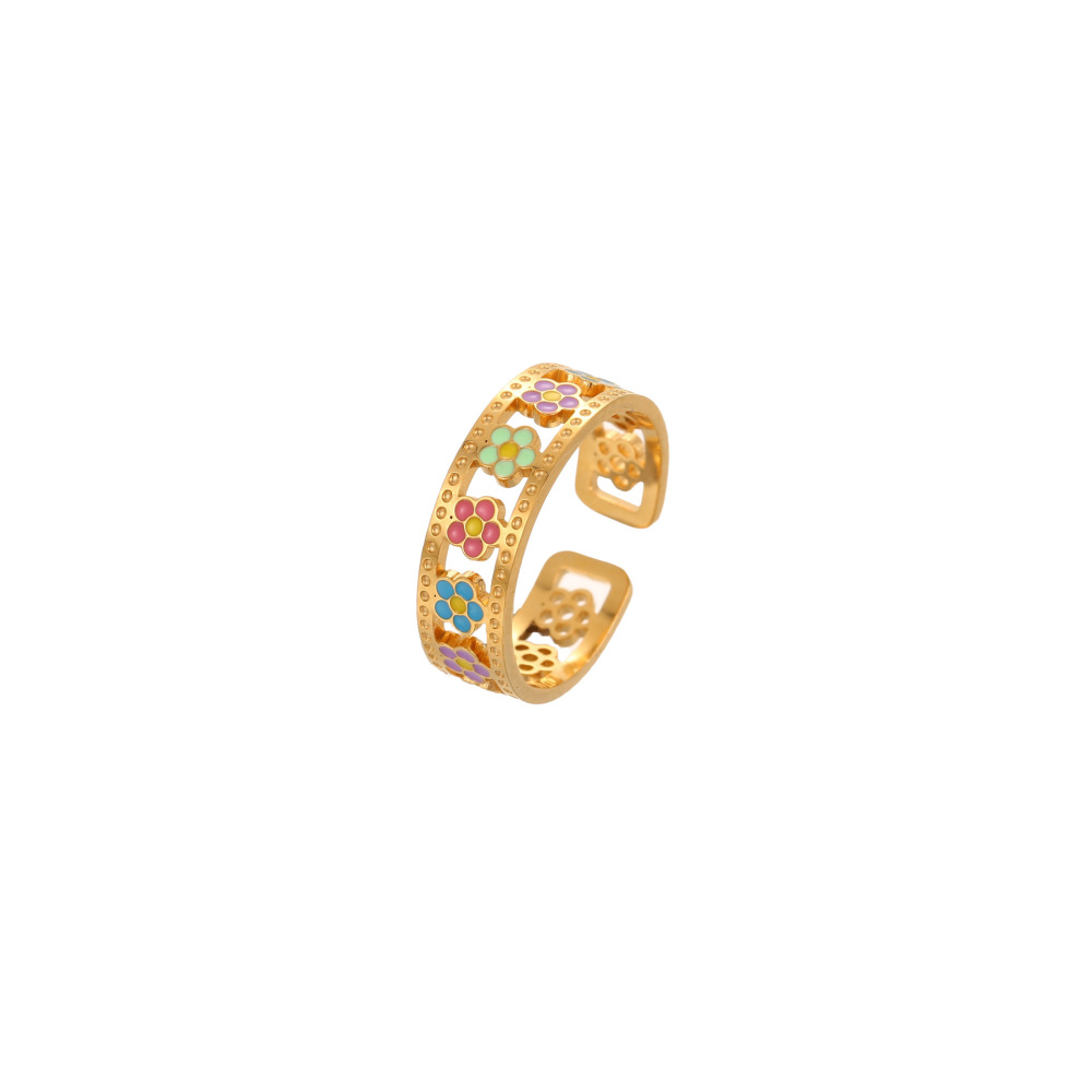 Bague Femme Simple Et Élégante En Acier Inoxydable Étanche, Ornée D'Une Fleur Souriante. Image5