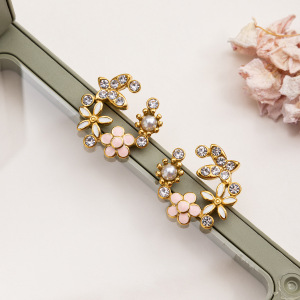 Boucles D'Oreilles Puces Pour Femme, En Acier Inoxydable Doré, Imperméables, Avec Motif Floral (1 Pièce). h5 Image5
